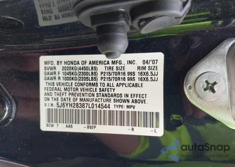 2007 Honda Element Lx z USA, uszkodzony, nr VIN 5J6YH28387L014544